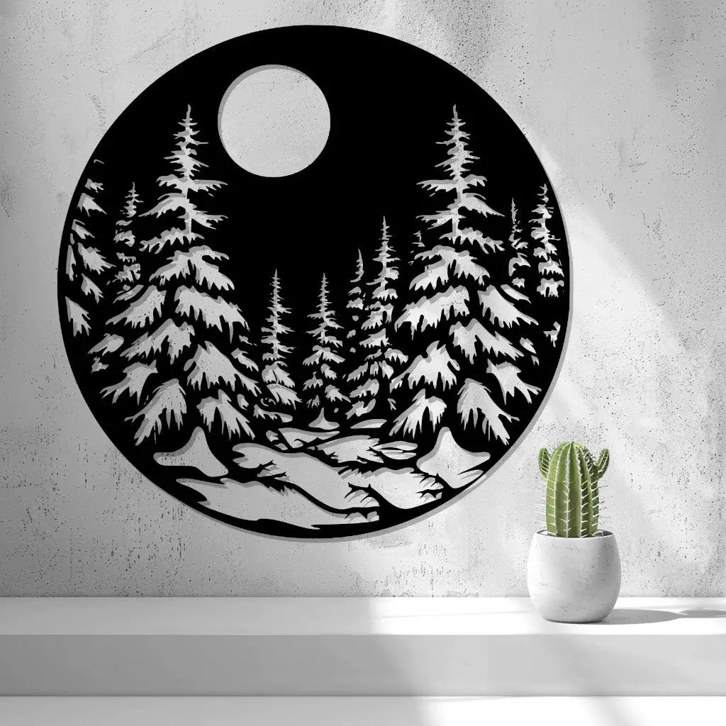 Paysage enneigé nocturne en 2D - Décoration murale/de fenêtre (By 2D Arts)