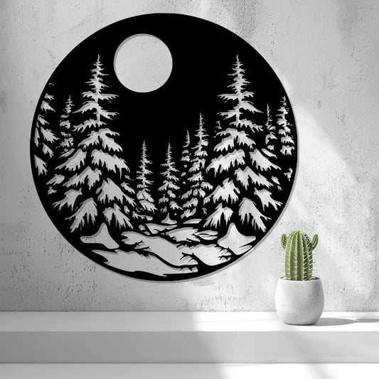 Paysage enneigé nocturne en 2D - Décoration murale/de fenêtre (By 2D Arts)